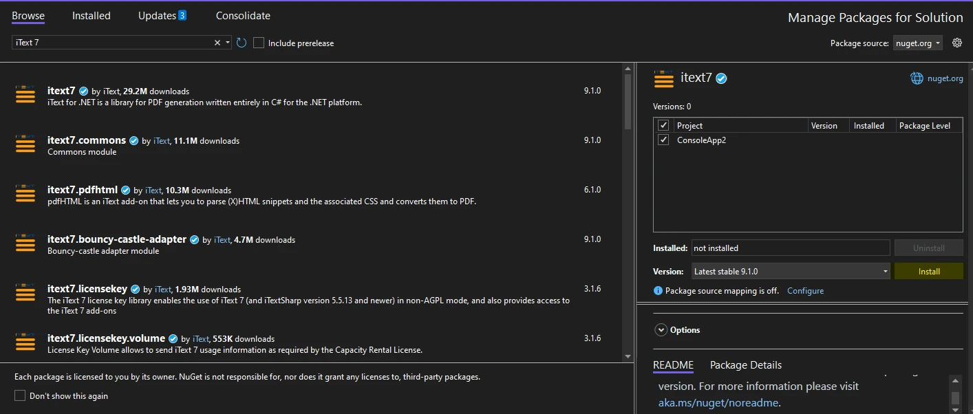 iText 7 NuGet package page