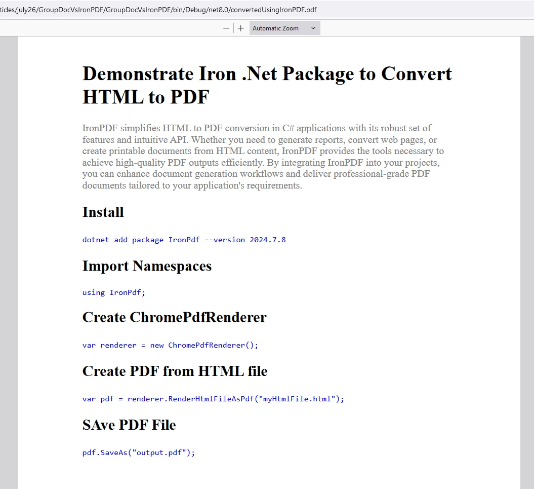 Alternatives GroupDocs pour le convertisseur HTML en PDF en C#: Figure 13
