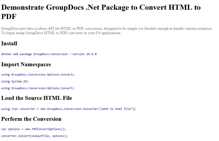 Alternatives à GroupDocs pour le convertisseur HTML en PDF en C# : Figure 8