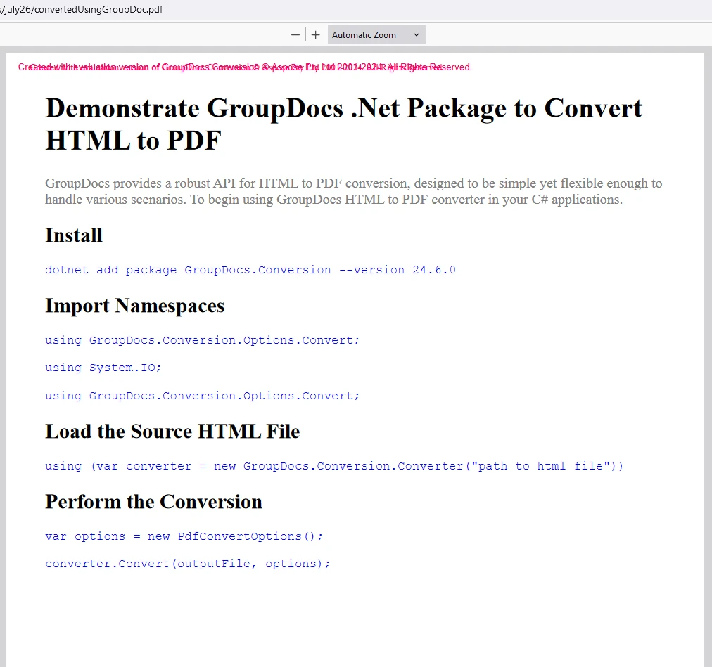 Alternatives à GroupDocs pour le convertisseur de HTML en PDF en C#: Figure 9