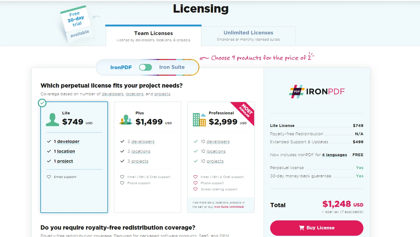 C#でPDFをPDFAに変換 (開発者向けチュートリアル) IronPDF: 図3 - ライセンス
