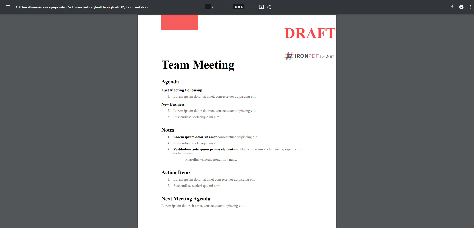 PDF output for DOCX to PDF rendering with custom watermark