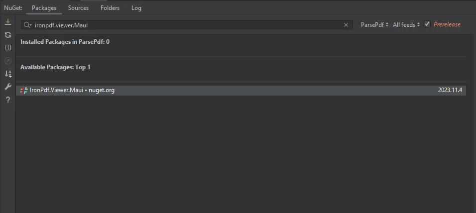 Anzeigen von PDF-Dateien auf einem Android-Telefon: Abbildung 11 - Installation von IronPDF über den Visual Studio-Paket-Manager