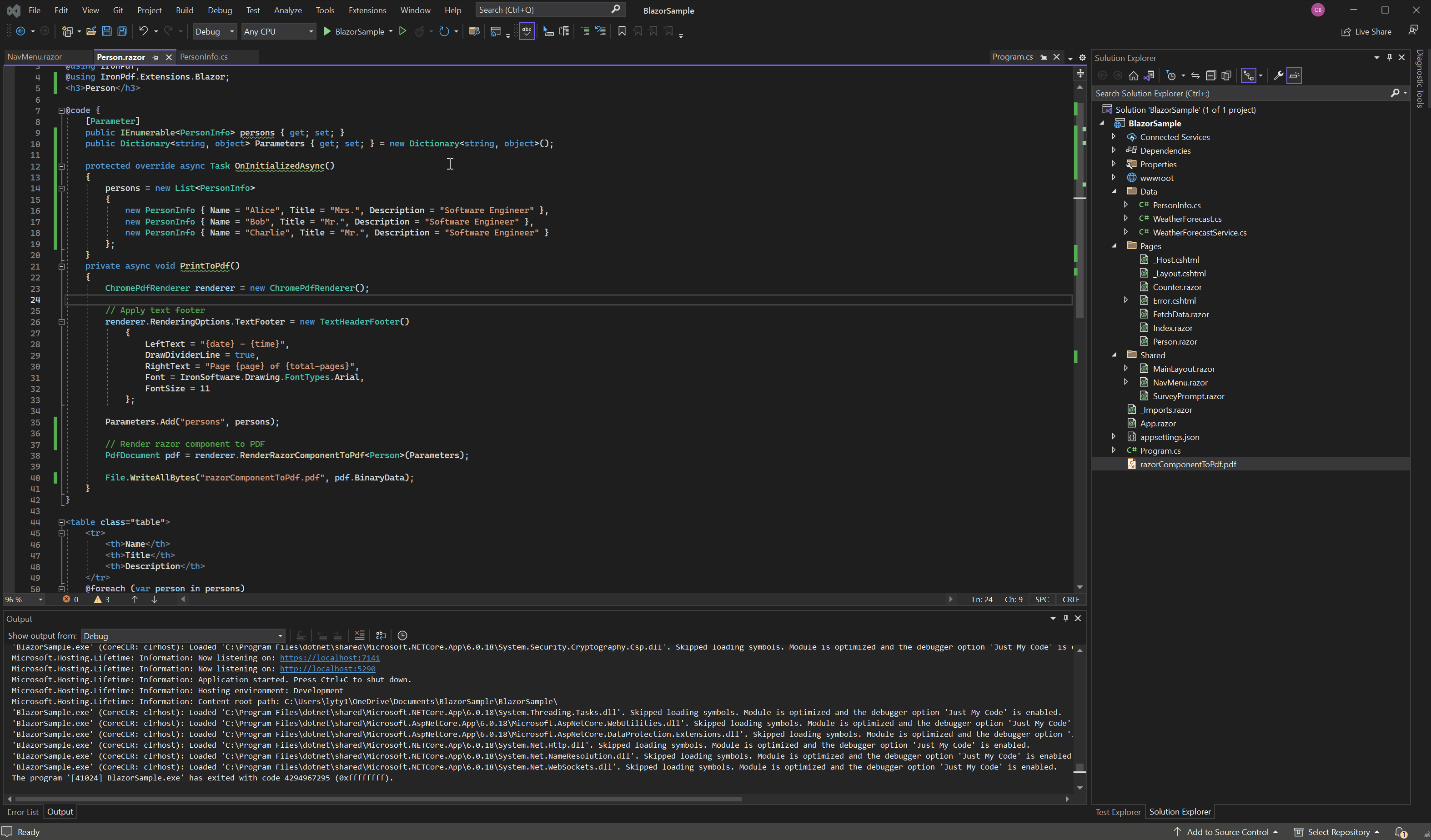 Exécuter le projet Blazor Server